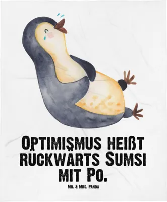 Produktbild von Mr. & Mrs. Panda Plaid Pinguin Lachen - Weiß - Geschenk, Fleecedecke, Schlummerdecke, Lol, Erstlingsdecke, Babydecke, Schmusedecke, Haha, Funny, Optimismus
