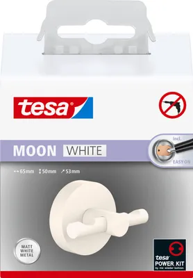 Produktbild von tesa Bademantelhaken selbstklebend & ohne Bohren weiß matt - MOON WHITE Serie