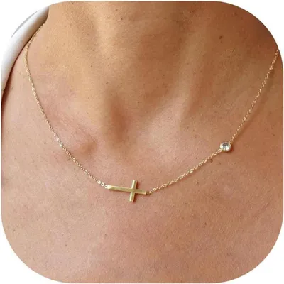 Produktbild von TINGN Goldkette Damen 14K Vergoldet Kreuz Choker Layered Halskette