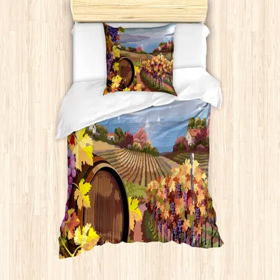 Produktbild von ABAKUHAUS Weingut Mantele, Cartoon Vineyard Trauben, Milbensicher Allergiker geeignet mit Kissenbezügen, 135 cm x 200 cm - 80 x 80 cm, Blau Gelb
