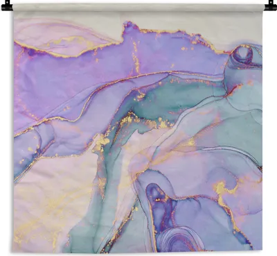 Produktbild von MuchoWow® Wandteppich Wandbehang Gold - Marmor - Lila 90x90 cm Tapisserie Dekoration Wandtuch - Wandaufhänger