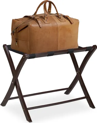 Produktbild von Relaxdays Kofferständer Holz, klappbar, Gepäckablage, Kofferaufbewahrung, für Reisegepäck, HxBxT: 52,5x66,5x48 cm, braun