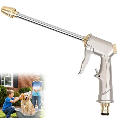 Produktbild von Garten Handbrause, Metall Gartenschlauch Spritzpistole, Metall Hochdruck Garten Spritzpistole, 4 Verstellbare Muster Wasserpistole, Hochdruckpistole