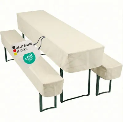 Produktbild von NYVI Biertischhussen Set NYVIGala Ecru - 3-teiliges Hussen-Set für Bierzeltgarnitur - Tischhusse für 50x220 cm Biertische & 2 Bierbankhussen für 220x25 cm Sitzbänke - Waschbar, 100