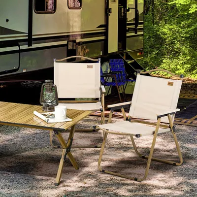 Produktbild von AIORBER 2er Set Campingstuhl,mit Stahlrahme,faltbarer Gartenstuhl, Strapazierfähiges Gewebe, für Pool, Strand, oxford, 54 x 59 x 78 cm, Beige