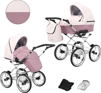 Produktbild von Kinderwagen ROMANTIC Sportwagen Babywagen Babyschale Komplettset Kinder Wagen Set 2 in 1 (rosa eco, Rahmenfarbe: grau)