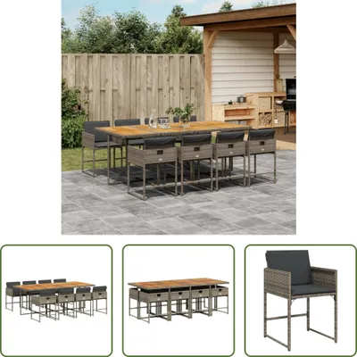 Produktbild von The Living Store 9-tlg. Garten-Essgruppe mit Kissen Grau Poly Rattan