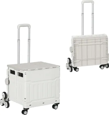 Produktbild von Einkaufswagen,Einkaufstrolley(Weiß)Treppensteiger Mobile Transportbox, klappbar,Teleskopgriff, bis max. 65 Kilo belastbar