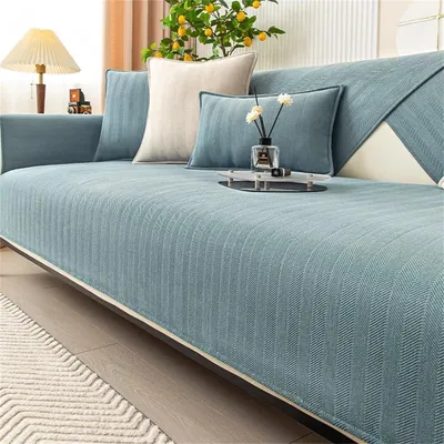 Image de Housse de canapé antidérapante et lavable, bleu, 110 x 210 cm