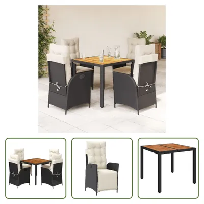Produktbild von The Living Store 5-tlg. Garten-Essgruppe mit Kissen Schwarz Poly Rattan
