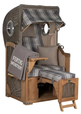Produktbild von Strandkorb Düne Single Teak PE Grey 1-Sitzer Volllieger mit Bullaugen wetterfest und robust