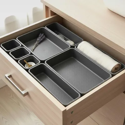 Produktbild von ® 8-teiliges Set Aufbewahrungsboxen - Schubladen-Organizer in 3 Größen - Aufbewahrungsbox für Schublade, Regal und Schrank (8-teilig - grau)