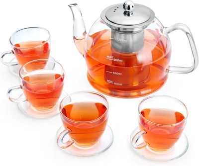 Teekanne mit Sieb, 1200 ml, 4 Gläser, Borosilikatglas, spülmaschinengeeignet