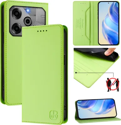 Produktbild von Lederhülle für Tecno Pova 6/Pova 6 Pro 5G Hülle Flip Brieftasche Kartenfächern Ständer Schutzhülle Grün