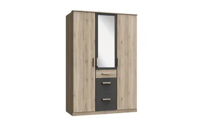 Produktbild von Drehtürenschrank CARIBA 135cm, 3türig, 3 Schubkästen + 1 Spiegel, Nachbildung San-Remo Eiche Nachbildung/ Graphit, (BxHxTcm) 135x199x58cm, 356629