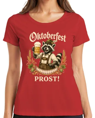 Productafbeelding van : PROST! Wasberenbroek, lederen broek, bierkan, dirndl, Beieren, feest, dames T-shirt, rood, 3XL