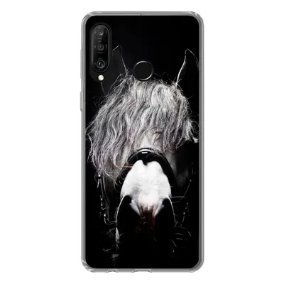 Produktbild von MuchoWow® Handyhülle Schutzhülle Hülle für Huawei P30 Lite Pferd - Porträt - Schwarz - Weiß Silikon Softcase Handy Hülle - Handyhülle