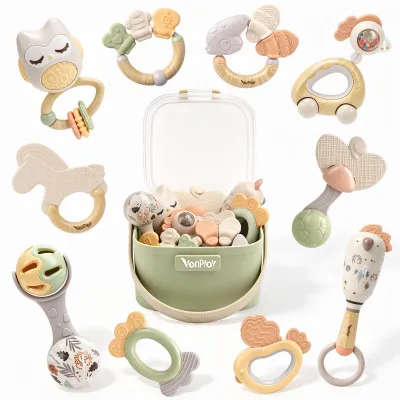 Produktbild von Baby-Beißspielzeug, Rasseln (Packung mit 10 Stück)