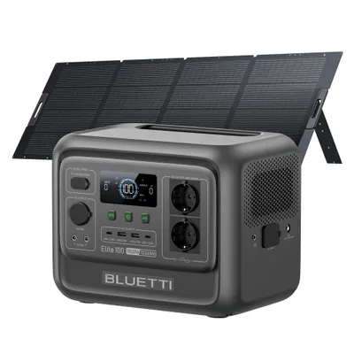 Productafbeelding van BLUETTI Draagbare Power Station Elite 100 V2 met 350W zonnepaneel, 1024Wh LiFePO4 zonnegenerator. 35% kleiner, ideaal voor noodsituaties, campers en kamperen