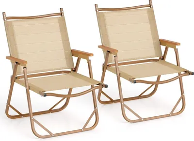 Produktbild von GOPLUS 2er Set Campingstuhl klappbar, Klappstuhl Faltstuhl aus Textilene bis 180kg belastbar, Angelstuhl bequem mit breitem Sitz, Beige