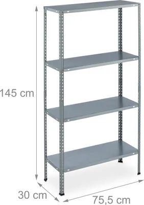 Produktbild von 2 x Metallregal verzinkt, HBT: 145x75,5x30 cm, 4 Böden, Traglast 160kg, zum Schrauben, Stahl, Lagerregal Keller, silber
