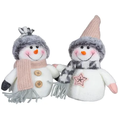 Produktbild von Schneemann 15cm (21cm) stehend, Pärchen, 2er Set Dekofigur Weihnachten