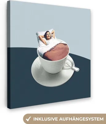 Produktbild von MuchoWow® - Leinwandbilder - Frau - Kaffee - Jahrgang, Wandbild, Wanddeko Bilder Wohnzimmer, 90x90 cm