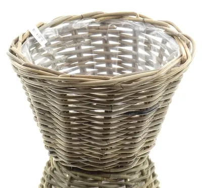 Produktbild von VAN DER LEEDEN Rattan Übertopf Grau konisch mit Folienauskleidung Ø 18 cm