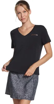 Produktbild von Skechers Signature V-Neck Tee TP167-BLK, T-Shirt, Damen, Schwarz