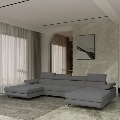 Produktbild von Masseno Ecksofa DETTI mit Schlaffunktion U-Form, Sofa mit Bettkasten, Wohnzimmersofa, Couch, Soffa, Bettsofa, Couchgarnitur- Grau, QUELLE 92