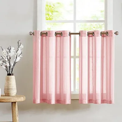 Obrázok produktu pre Ibenzoa® Transparentné závesy, vzorované, 2-dielna sada, 90 x 90 cm, ružové – vhodné do kuchyne a kúpeľne