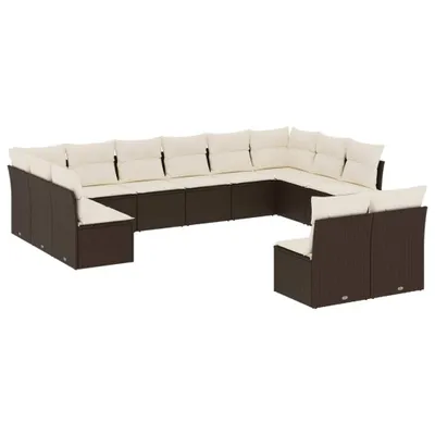 Image de vidaXL Ensemble de salon de jardin 12 pièces avec coussins Marron Poly rotin