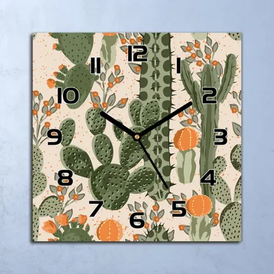 Produktbild von Wanduhr Echt-Glas-Küchenuhr Kakteen und Orangenblüten Quarz 30x30 Deko Bilder