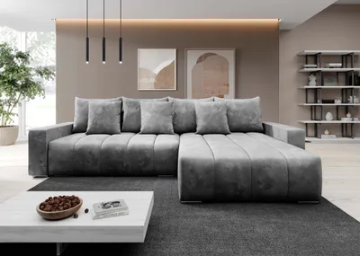 Produktbild von FurMeb24 ECKSOFA NAVO mit Schlaffunktion und bettkasten 278 x 178 cm HELLGRAU - rechte Seite