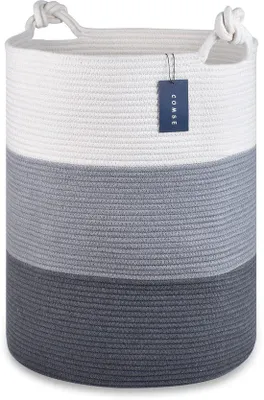 Produktbild von Großer Waschbeutel, 39,9 x 55,1 cm, Beutel aus Baumwollfaden, Gewebter Beutel, Spielzeugbeutel, Kleidungsbeutel, Weiß/Grau