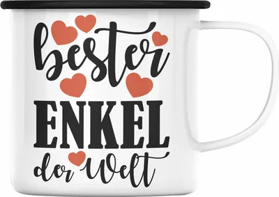 Produktbild von Trendation - Enkel Emaille Tasse Geschenk Oma Opa Enkel Geschenke Geschenkidee Emaille Emaille Tasse Kaffeebecher von Großeltern Bester Enkel (Schwarz)