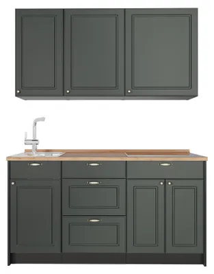 Produktbild von Singleküche Vicco Fame-Line Grün-Gold Landhaus/Anthrazit 150 cm, AP Eiche, Model 64756