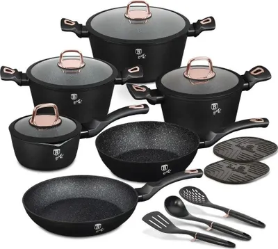 Immagine prodotto di BERLINGERHAUS Set di piatti con superficie in marmo 15 pezzi Collezione Black rose