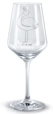 Produktbild von Mr. & Mrs. Panda Weinglas Flamingo Stolz - Transparent - Geschenk, graviertes, Selbstakzeptanz, Selbstliebe, glas für rotwein, Tochter, Kelch, Rosa, graviert