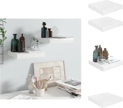 Obrázek produktu pro vidaXL Plovoucí police 2 ks. MDF 23x23,5x3,8 cm, bílý vysoký lesk - nástěnné police