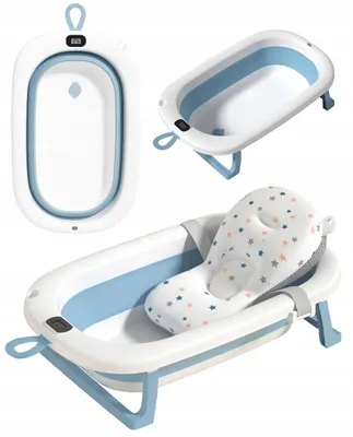 Produktbild von Babywanne - Babybadewanne 85x47x21,5cm - faltbare Badewanne Blau - fur Kinder - mit Kissen, Thermometer