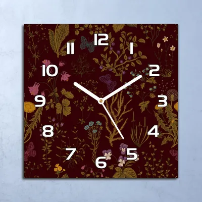 Produktbild von Deko Glasuhr Wanduhr 30x30 Feldblüten braun Quarz Küchenuhr Bürouhr
