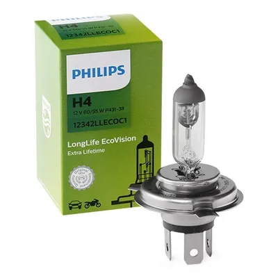 Produktbild von 1x PHILIPS LongLife EcoVision H4 Glühlampe Fernlicht 12V 60/55W 3000K P43t-38 Halogen 12342LLECOC1