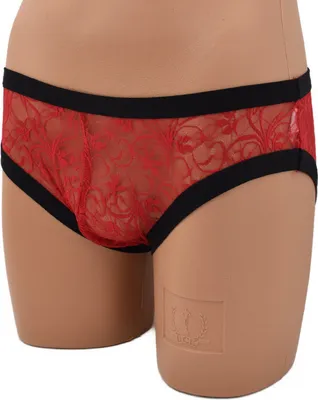 Produktbild von Roter Damen-Slip mit feiner Spitze, Größe S, aus 95% Polyester und 5% Elasthan