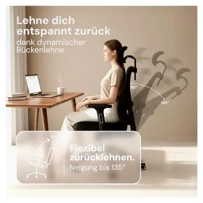 Produktbild von Ergonomischer Bürostuhl Alpha mit 11 Komfort-Einstellungen | Drehstuhl für Zuhause und Büro | Bürosessel und Chefsessel bis 150 kg
