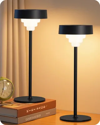 Produktbild von EDISHINE Tischlampe Kabellos 2er Set, mit Digitalanzeige, LED Touch Dimmbar, 3 Farbtemperaturen, 5000 mAh, ≥15 Std., USB-A aufladbar, IP54 wasserdicht