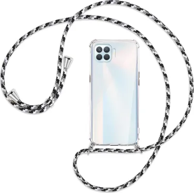 Produktbild von Handykette Backcover-Schutzhülle mit Band (Metall silberfarben) für Oppo A93 - schwarz/grau/weiß