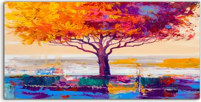 Produktbild von Coloray Canvas 120x60  Wandbild Leinwand Bilder Natur Landschaft Roter Baum Wald