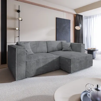 Produktbild von Masseno Ecksofa NERIO P mit Schlaffunktion L-Form, Sofa mit Bettkasten, Wohnzimmersofa, Couch, Soffa, Bettsofa, Couchgarnitur- Grau, POSO 60