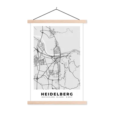 Produktbild von MuchoWow® Textilposter Stadtplan - Heidelberg - Karte - Deutschland 60x90 cm mit holzfarbenen Rahmen - Textil